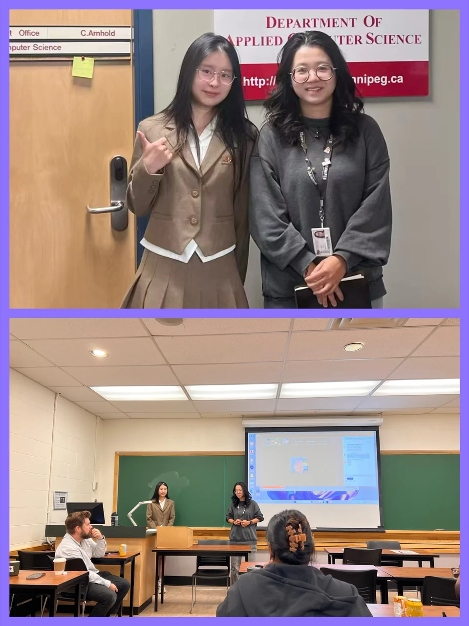 Shuhan with a collaborator during her overseas internship in Canada